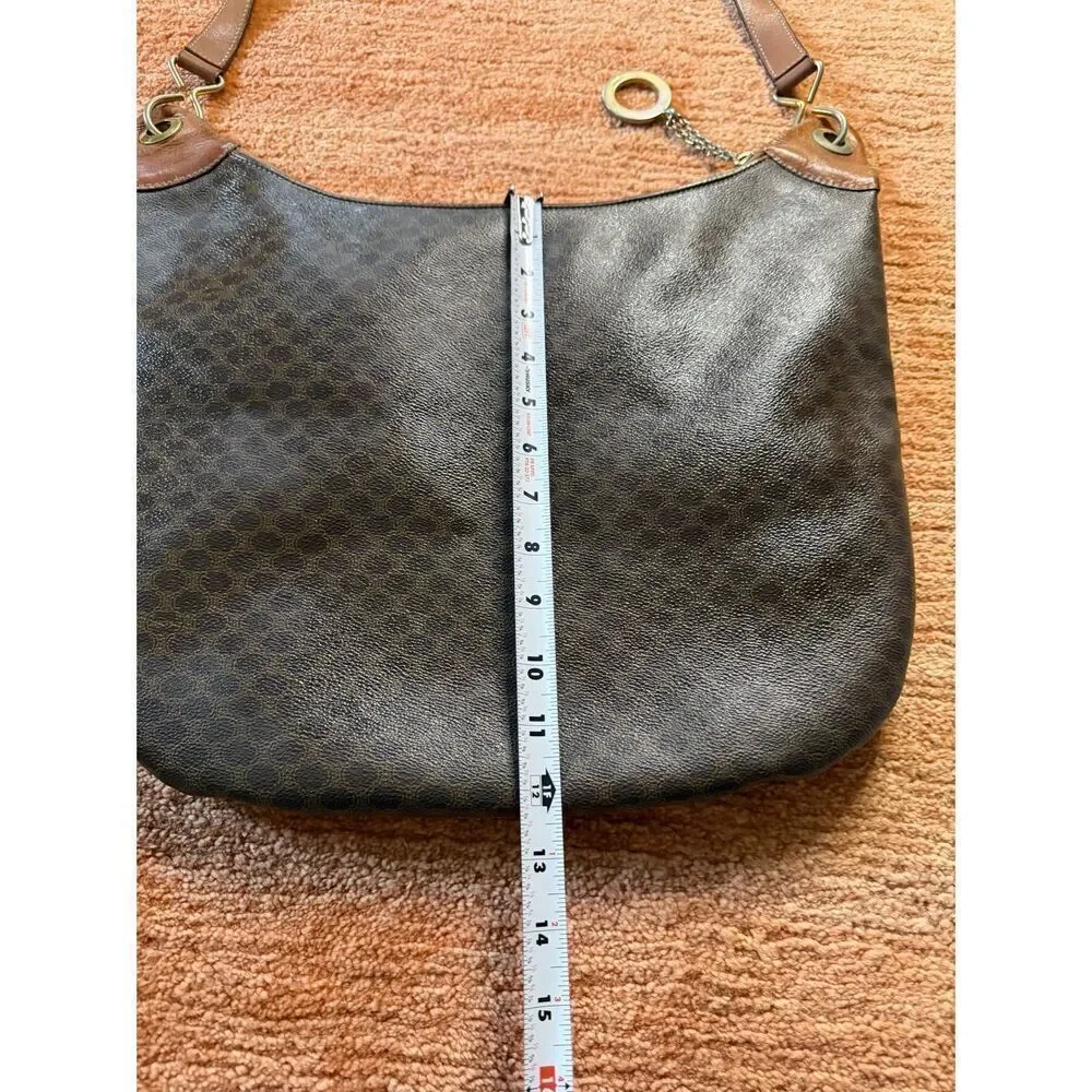 Vintage Celine Paris Brown Macadam Hobo Shoulder Bag Made in Italy